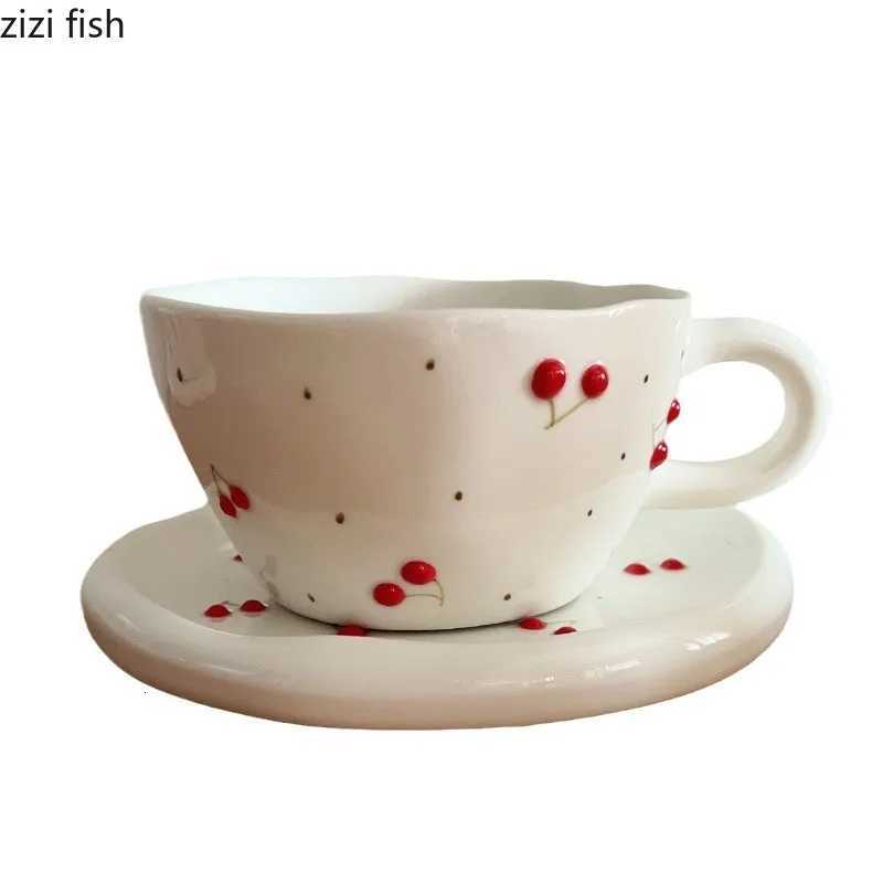 Cherry Coffee Cups and Plates Afternoon Tea Mug Water Cup Breakfast Cup Dessert Dish Milk Tea Cups Coffee Mug Tea Mugs Y251125