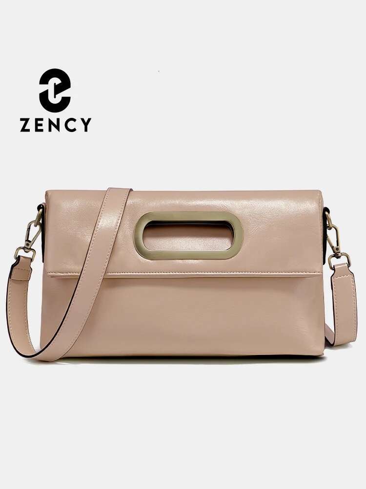 Zency Genuine Leather Vintage Designer Handbag For Women Large Capacity Shoulder New Brown Crossbody Tote Bag Purse 2024
