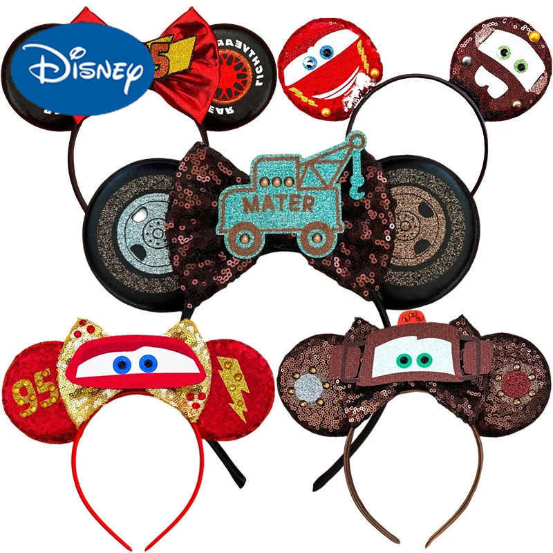 Disney Pixar car hair accessories Lightning McQueen Mickey Mouse ear headband for girls children women sequins bow hair clip gift X250425