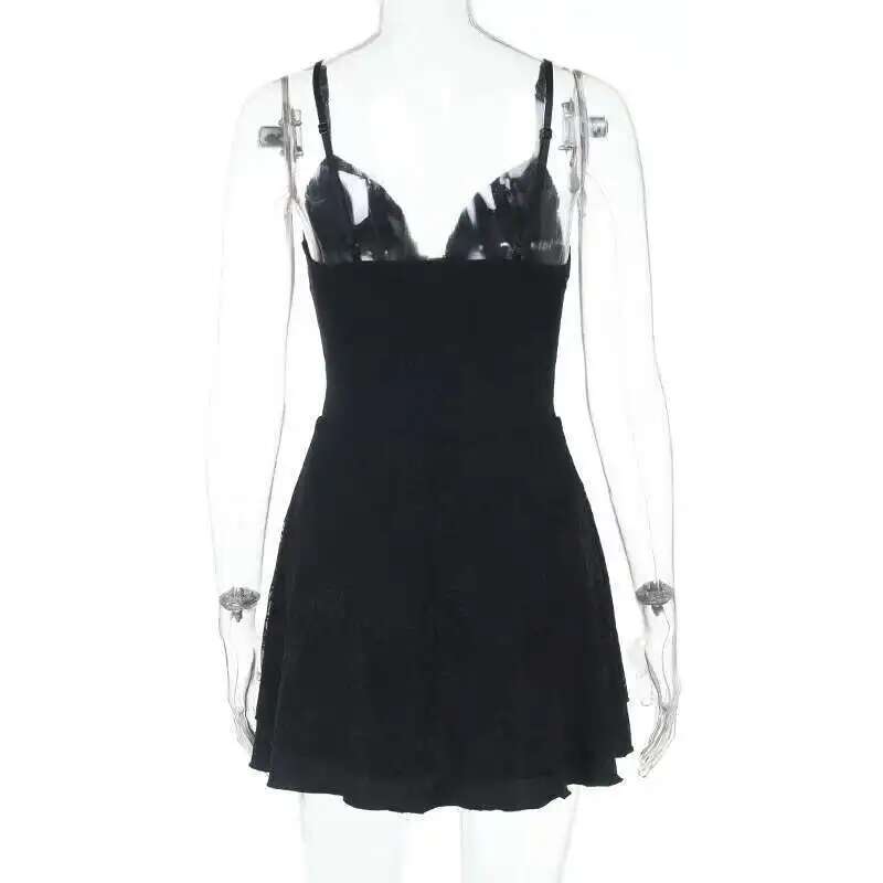 Dongdumaoyi Townlike Waist Wrap A Line Lace Dress Women Spaghetti Strap Mini Spring Summer Backless Nightclub Sexy Party Dresses