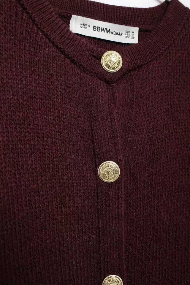 Winter Autumn Knitted Cropped Cardigan Sweaters For Women Long Sleeve Buttons Cardigans New Wine Red Knitwears Tops ClothesT251125