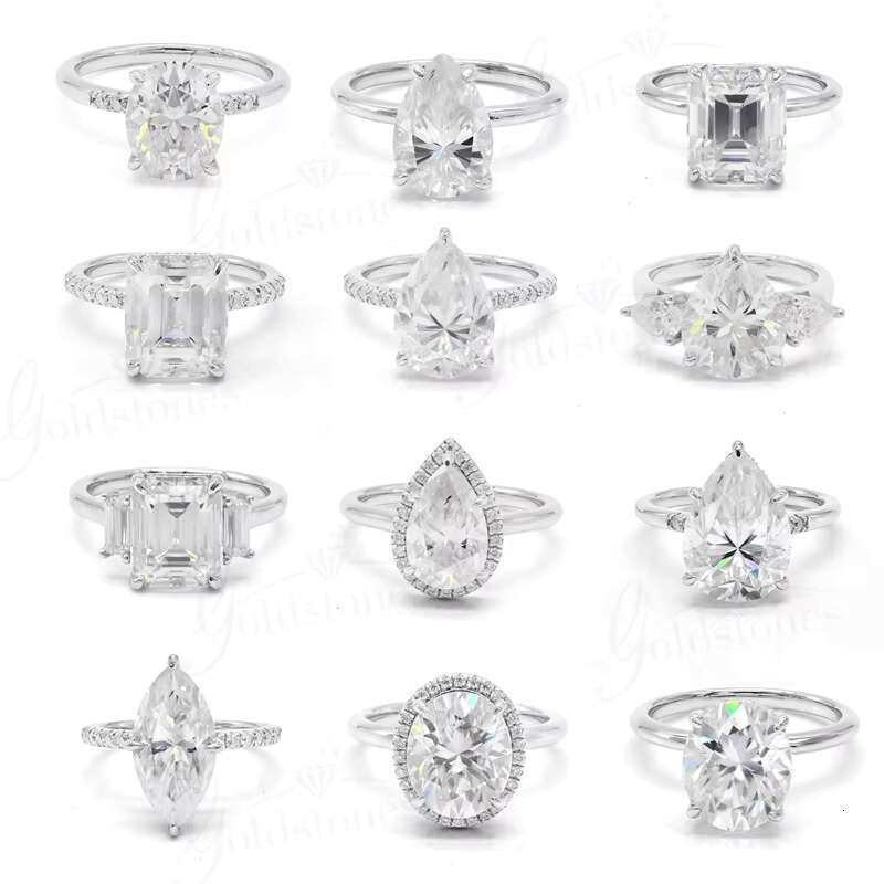 Fine 18k Plated S925 Moissanite Rings 4-Prong 8*12 Pear Moissanite Ring for Women