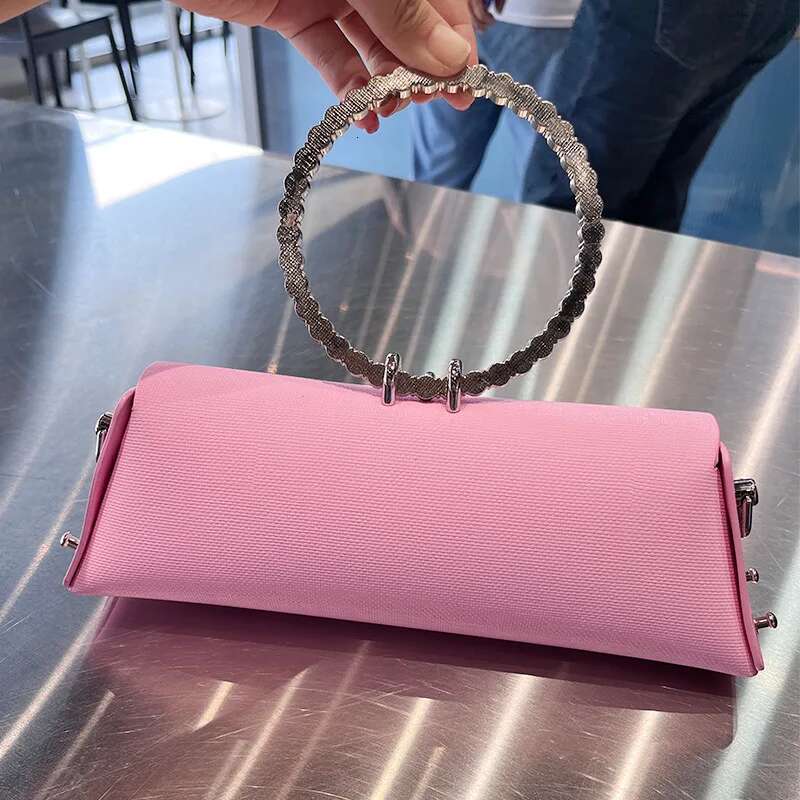 JIOMAY Clutch Designer Handbag For Women 2023 With Chain Metal Ring Handle PU Leather Rhinestones Purses Shoulder Bag