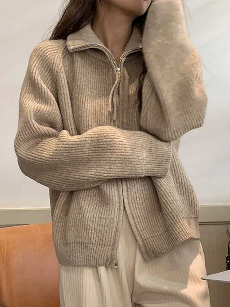 Zippers Sweater Cardigan for Women jacket tricots Coat Knit Outerwears Autumn Winter 2025 Woman Fashion Knitwears CardiganT251125