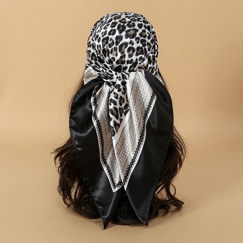 2025 Fashion Leopard Print Hijab 90cm Silk Scarf Scarves Women Shawl Wrap Muffler 250424