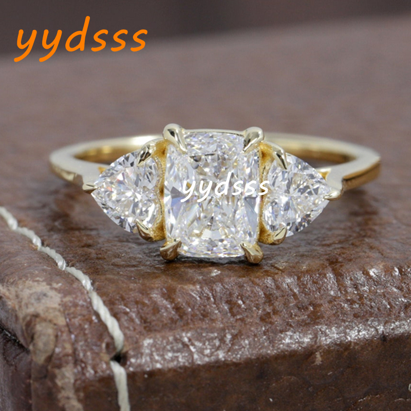 Jewelry 1.0 Carat Radiant Cut Lab Diamond Engagement Ring For Women 14K Real Gold Two Heart Wedding Womens Gold Ring Fashion Design HPHT Diamond