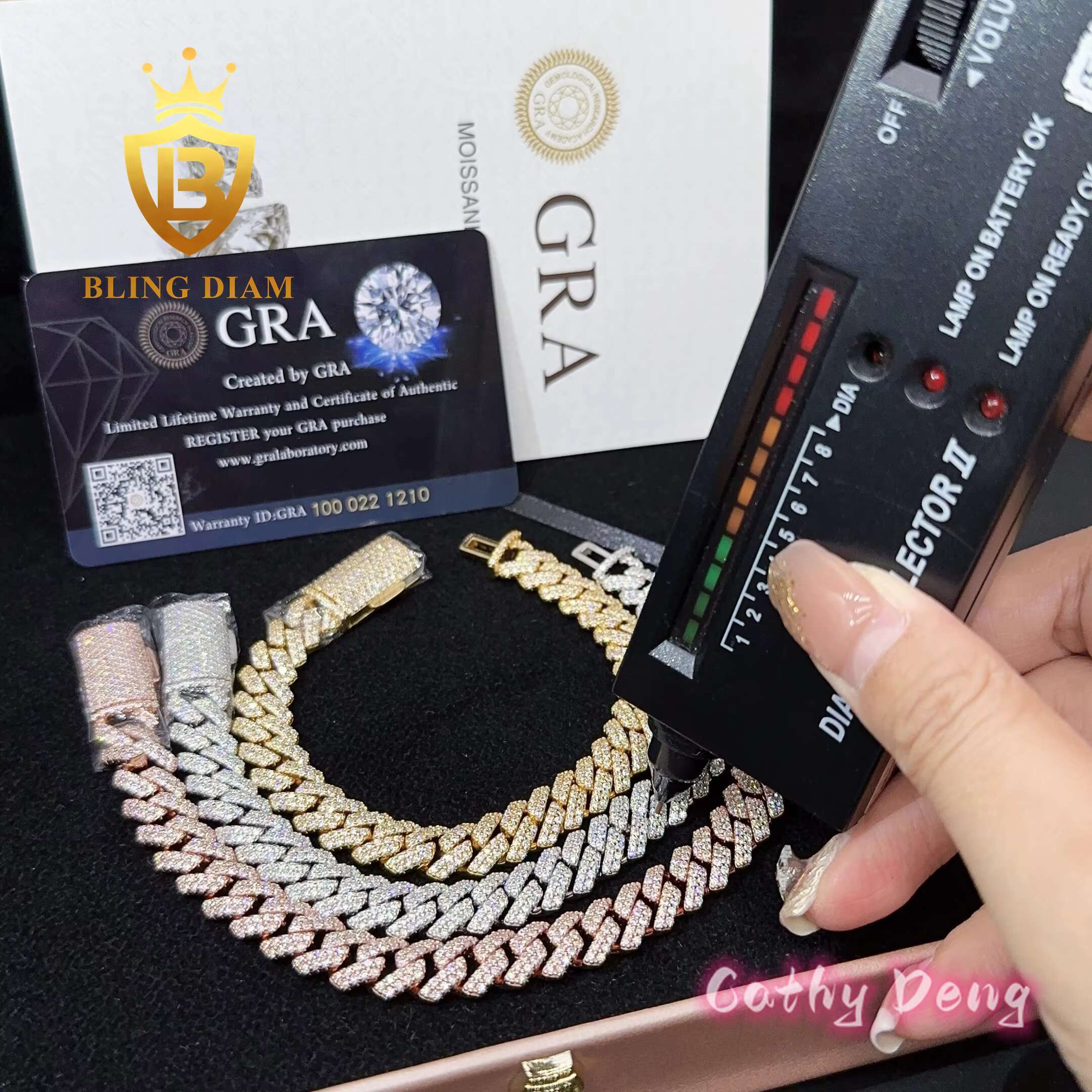 New Arrival Stock 10mm Hiphop Bracelet for Women Vvs 925 Sterling Silver Moissanite Diamond Cuban Chain Bracelet