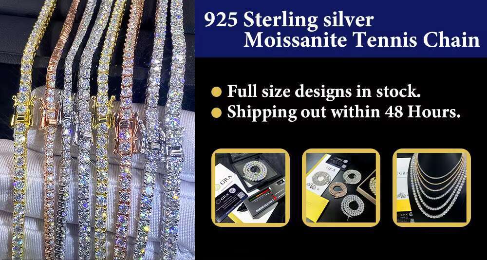 RTS Hot Selling Pass Diamond Tester 925 Silver 2mm 3mm 4mm 5mm 6.5mm Iced Out Hip Hop VVS Moissanite Diamond Tennis Link Chain