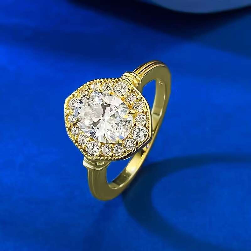 High Quality 1.5ct D Color Oval Cut Moissanite 925 Sterling Silver Womens Wedding Ring with 18K Gold Plating