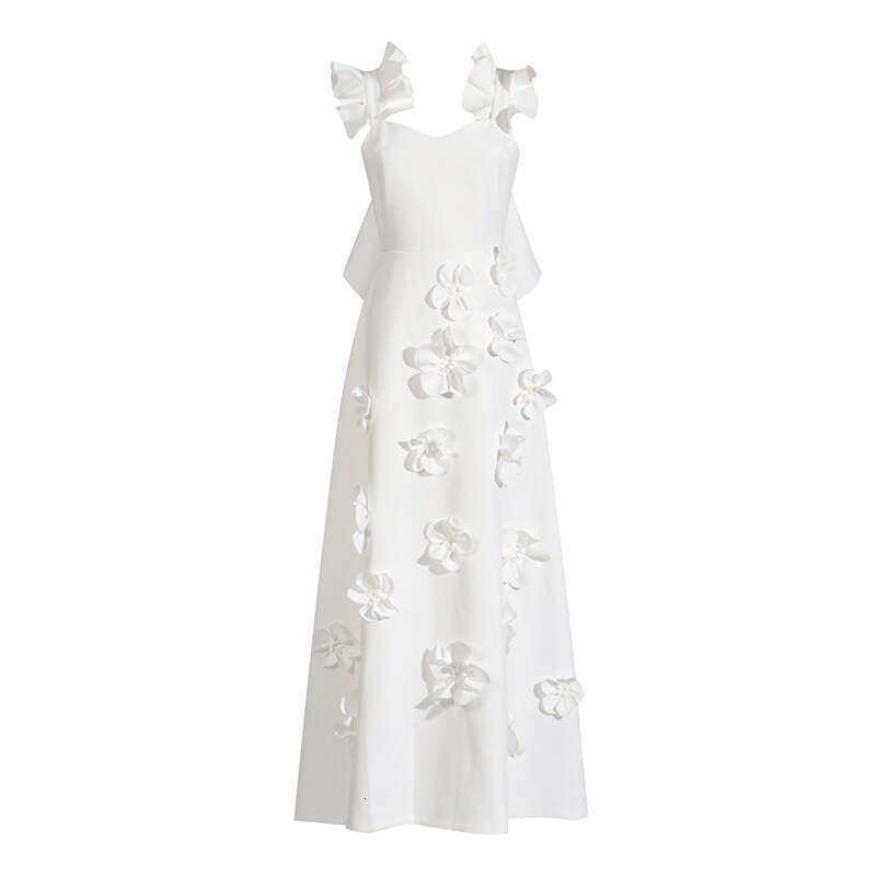 Heavy Industry 3D Flower Dress 2025 Spring/Summer New Style Playful Square Neck And Slimming Strap Skirt For Women