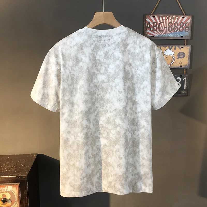 Summer short sleeved T-shirt mens lightweight luxury printed 2025 new round neck half sleeved casual high-end top W250425