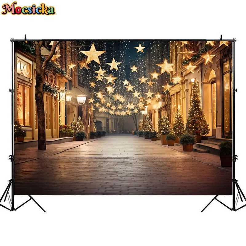 Christmas Street Photography Backdrops Star Light Winter Kids Family Portrait Background Xmas Tree Party Photocall Photo StudioM251125