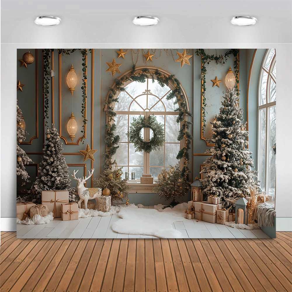 Christmas Room Photo Backdrop Winter Snow Forest Window Photography Backdrop Children Birthday Kids Portrait Photo Studio PropsM251125