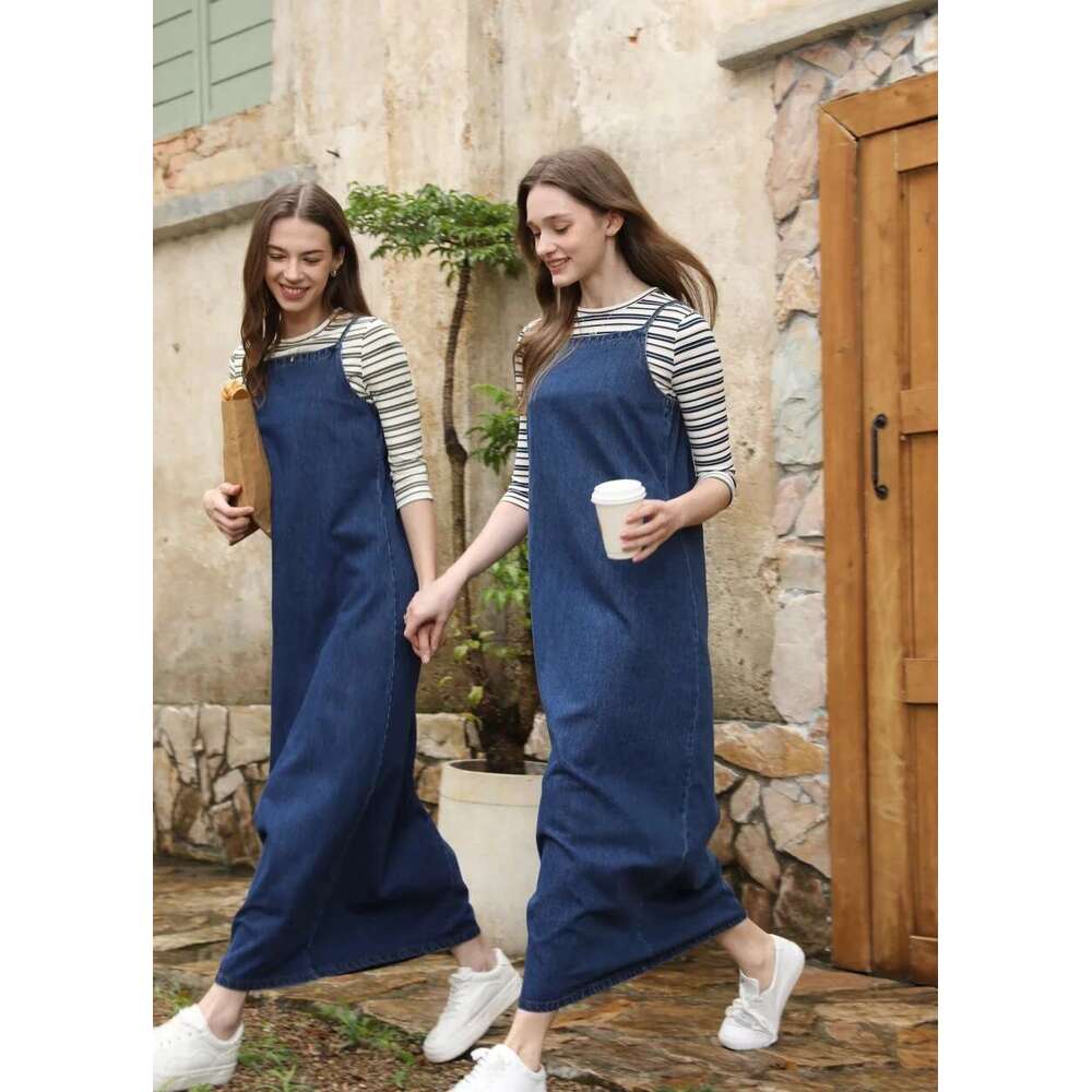 AS 2025 Teen Girls Woman Denim Jumper Dress Adjustable Straps Jeans Outfit