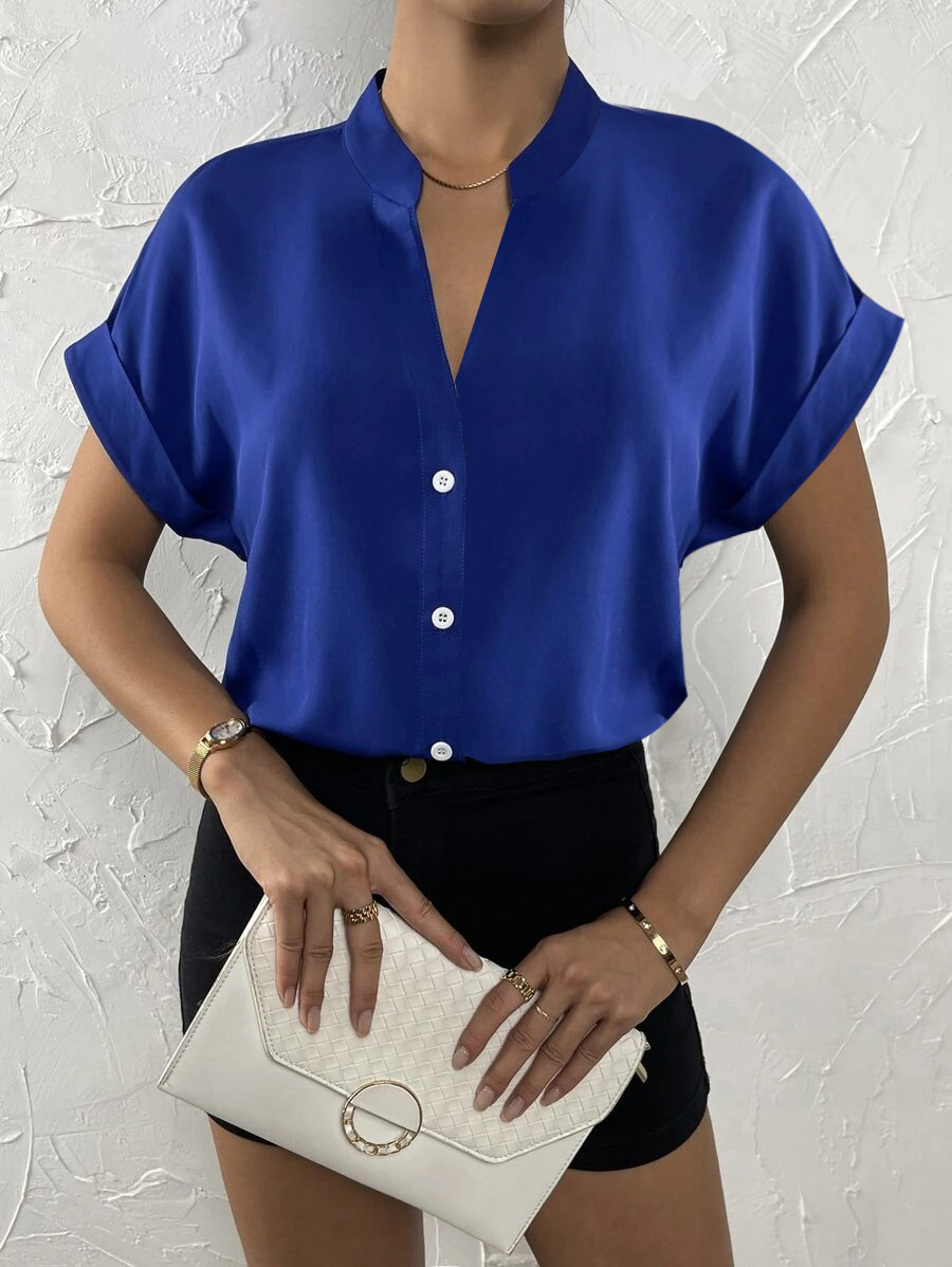 2023 Summer minimalist V-neck womens shirt womens clothing
