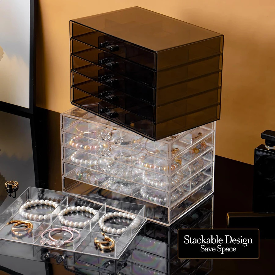 DIY bracelet case earring case large 30-grid jewelry clip case with 5 drawers stackable earring bracelet case 250424