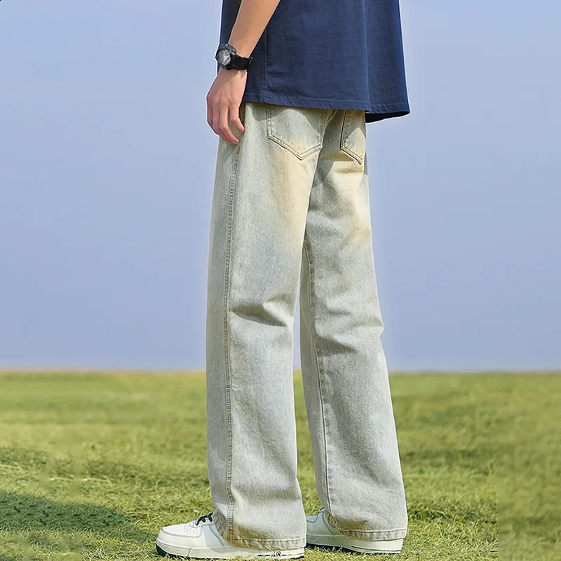 Homme Classic Baggy Drawstring Wide Leg Pants Korean Elastic Waist Simple Y2K Jeans 2024 Hip Hop Casual Lace Mens 250409