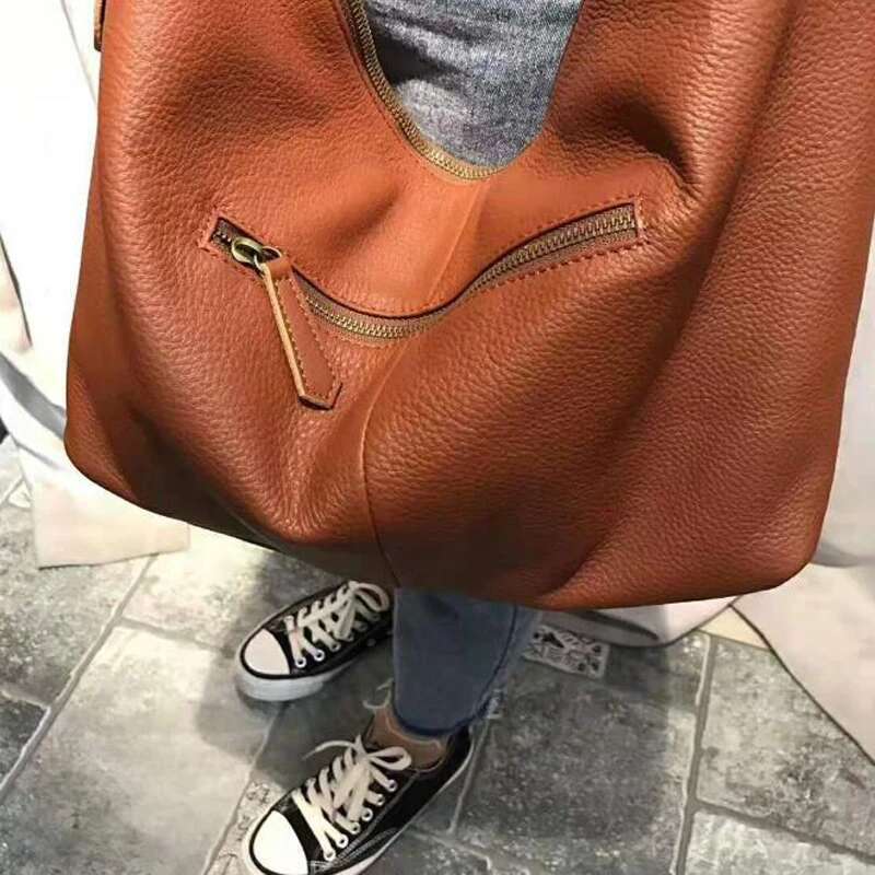 Designer Bag Genuine Leather Shoulder Capacity 100% Natural Cowhide Tote Women Big Casual Satchel Top Quality Multi Pockets Bags