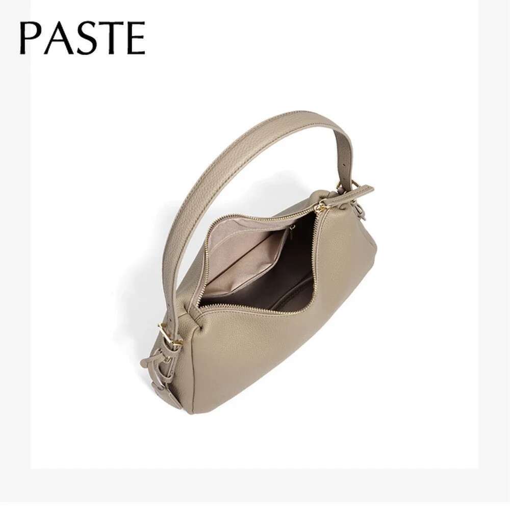 New Natural First Layer Cow Leather Women Hobo Tote 2025 Simple Ladies Hand Bags Cowhide Female Shoulder Bag Beige