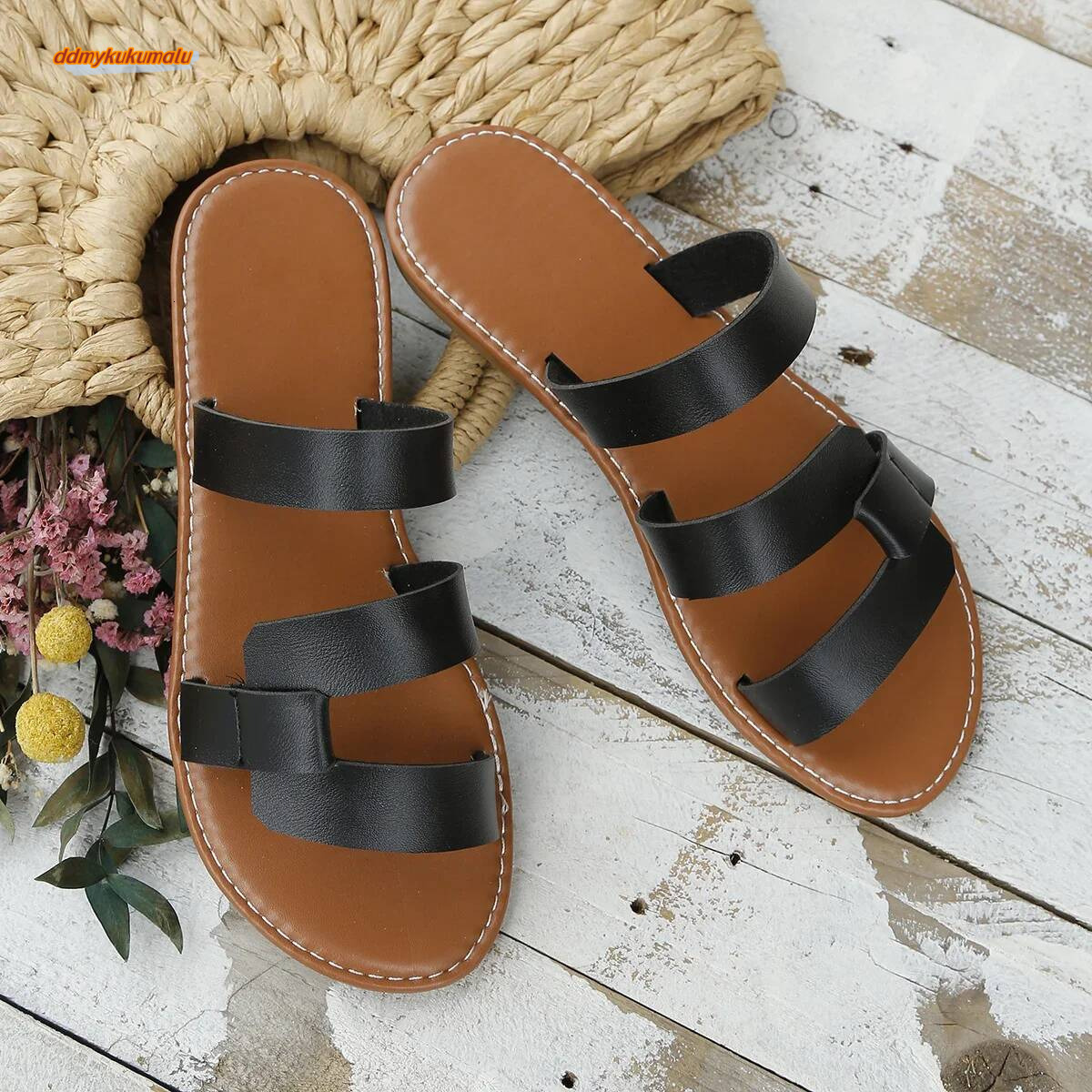 Flat 2024 Leather Cross Strap Rome Style High Heels Sandals Summer Ladies Slippers Slides Women Zapatos De Mujer ddmykukumalu