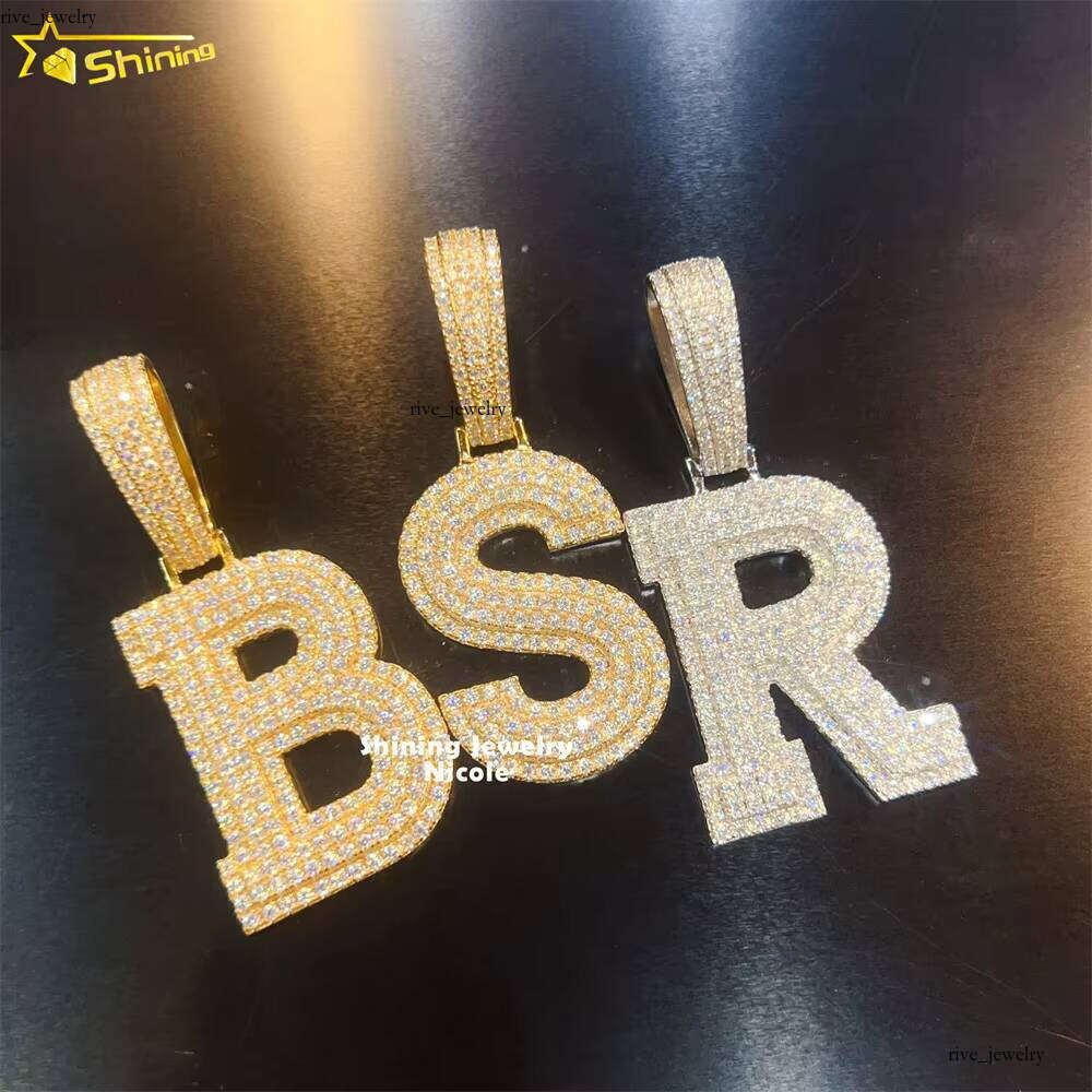 Men's Charm Jewelry Iced Custom Hip Hop GRA 925 Sterling Silver VVS Moissanite Moissanite Name Letter First Pendant