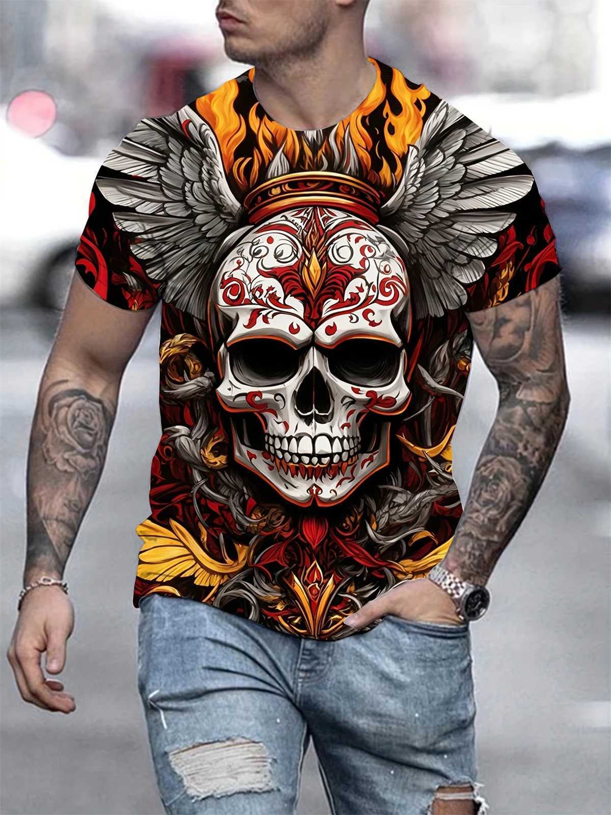 Mens clothing skeleton graphic printed T-shirt mens summer spring oversized punk style short sleeved outdoor top W250425