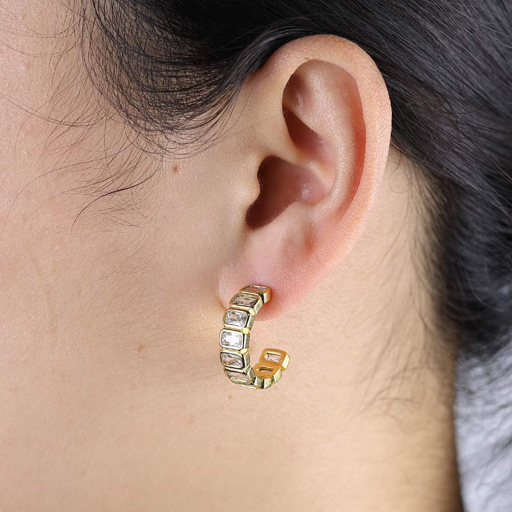 2025 New Gold Color Geometry Colorful Cubic Zircon Earring For Women Vintage Boho Wedding Party Jewelry Gift