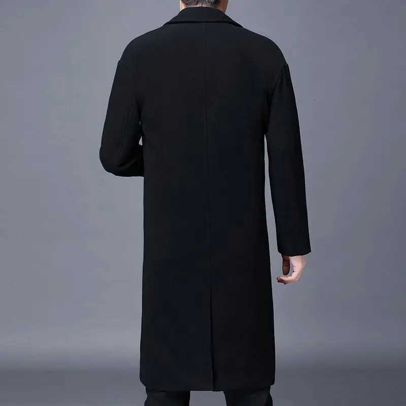 Mens Long Woolen Overcoat for Winter Korean Style Loose Fit Suit Collar Double Breasted Cotton Lined Warm and Stylish OuterwearT251125