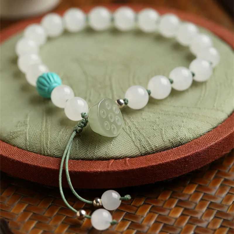 White Jade Lotus Natural Hetian Jade Handmade Beaded Jade Beads Crystal Bracelet Fashion High Quality Bracelet J251125