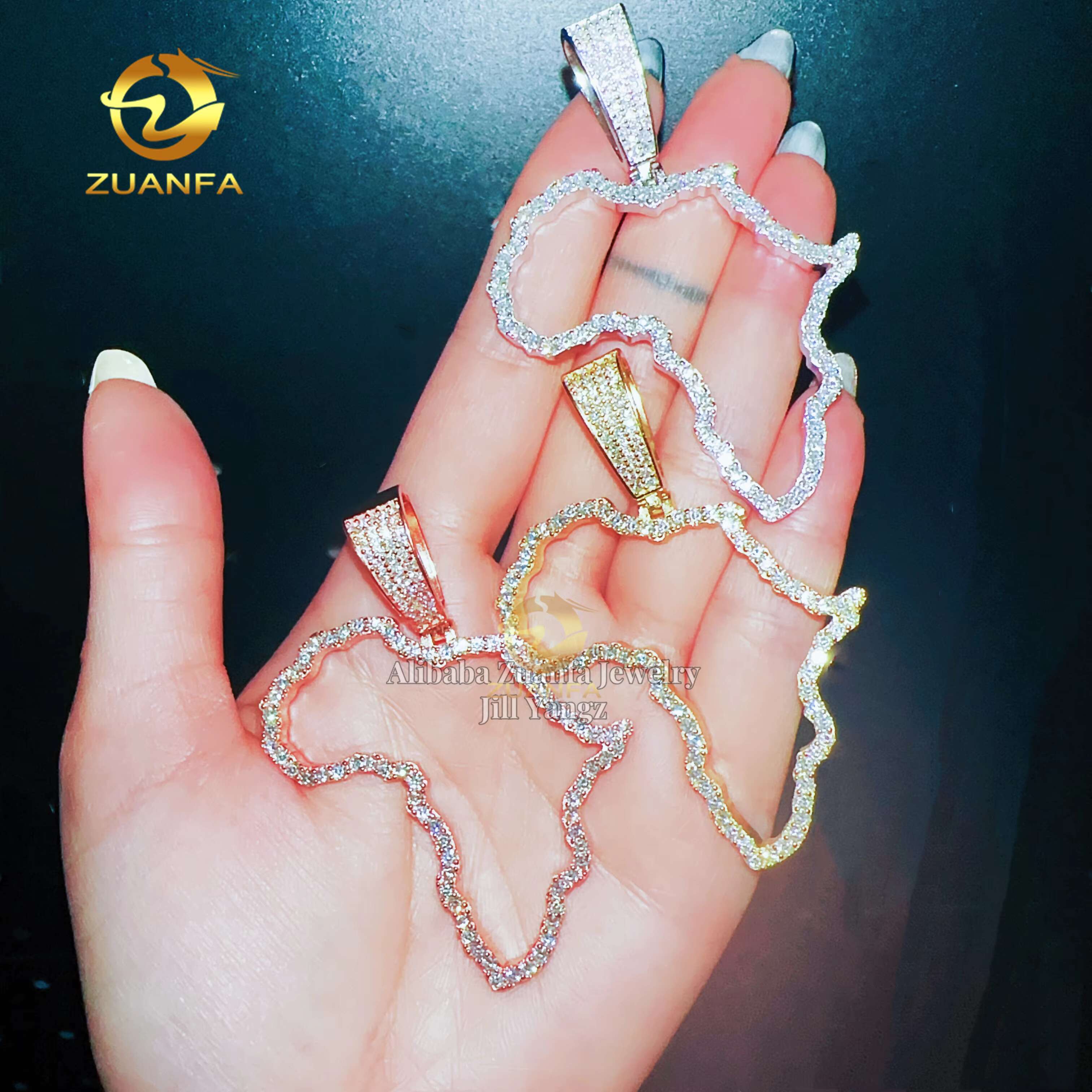 Pass Diamond Tester Ready to Ship Moissanite Pendants African Map 925 Solid Silver Iced Out Jewelry Custom Moissanite Pendant