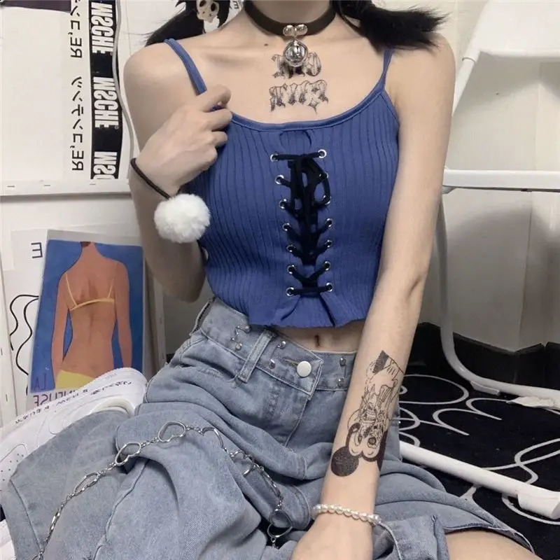 Y2k womens backless crop top sleeveless Kawaii cute white knitted vest summer cut vest womens 2000s clothing 250422