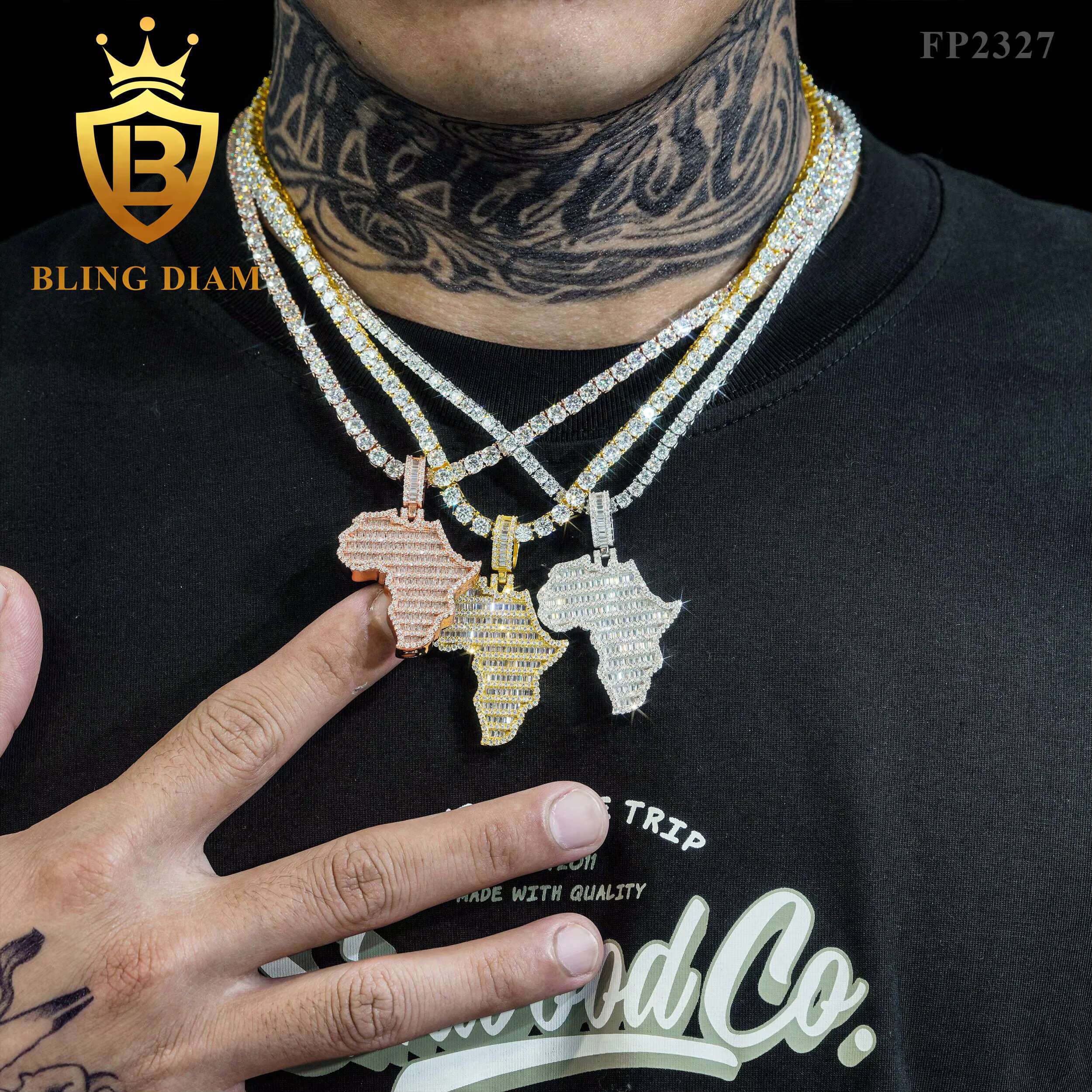 Blingdiam Jewelry Rapper Fashion Moissanite Custom Pendant Iced Out Africa Map Hip Hop Pendant 925 Silver Charm Pendant