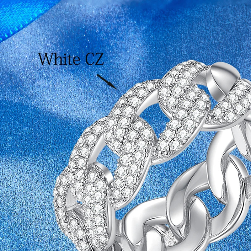 LAYA 925 Sterling Silver Cuban Link Ring Shining Zircon Punk Chain Finger Rings for Women Men Big Size Couple Ring Fine Jewelry 250425