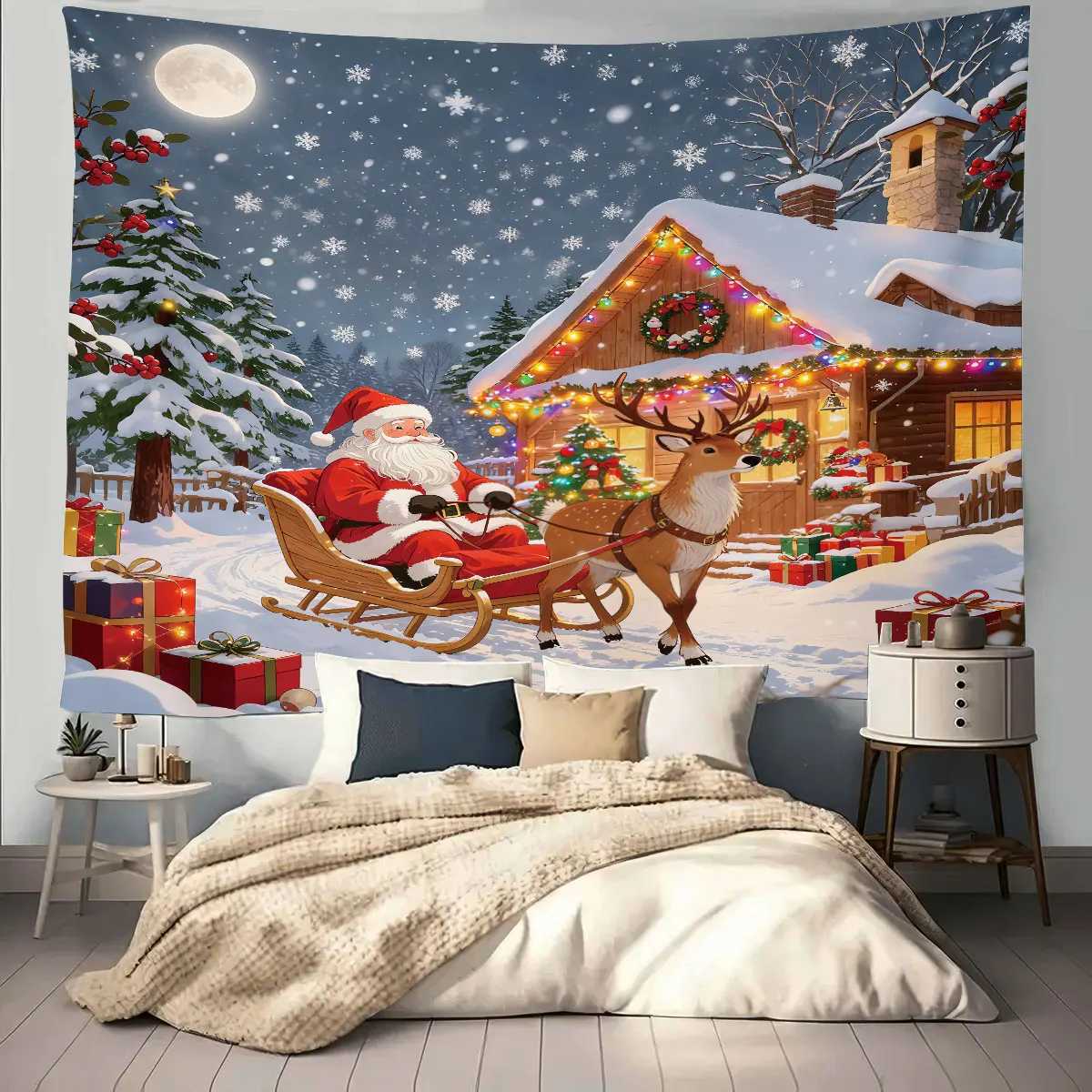 1pc Merry Christmas Santa Claus print tapestry multi size living room wall decoration machine washable background clothM251125
