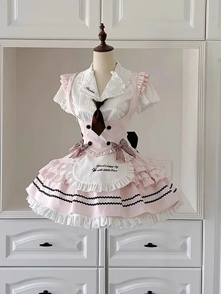 Sweet Kawaii 2-piece Japanese Womens Y2k Brown Retro TopChic Mini Cake Skin Female Princess Elegant Set Spring 250422