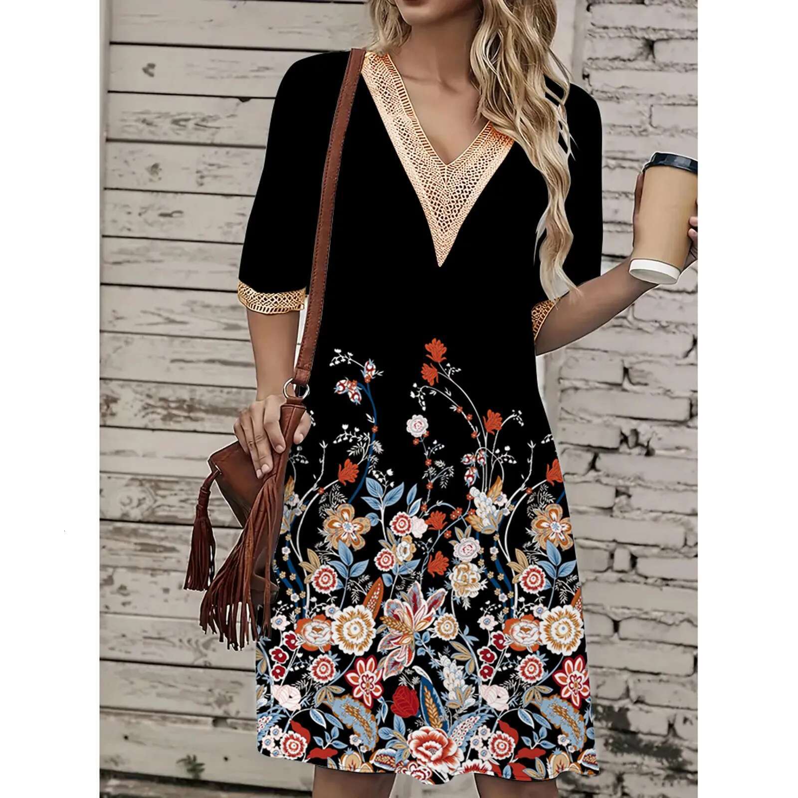 Dongdumaoyi Summer Dress Ladies V Neck Flower Printed Party Women Casual Short Sleeve Beach Holiday Lady