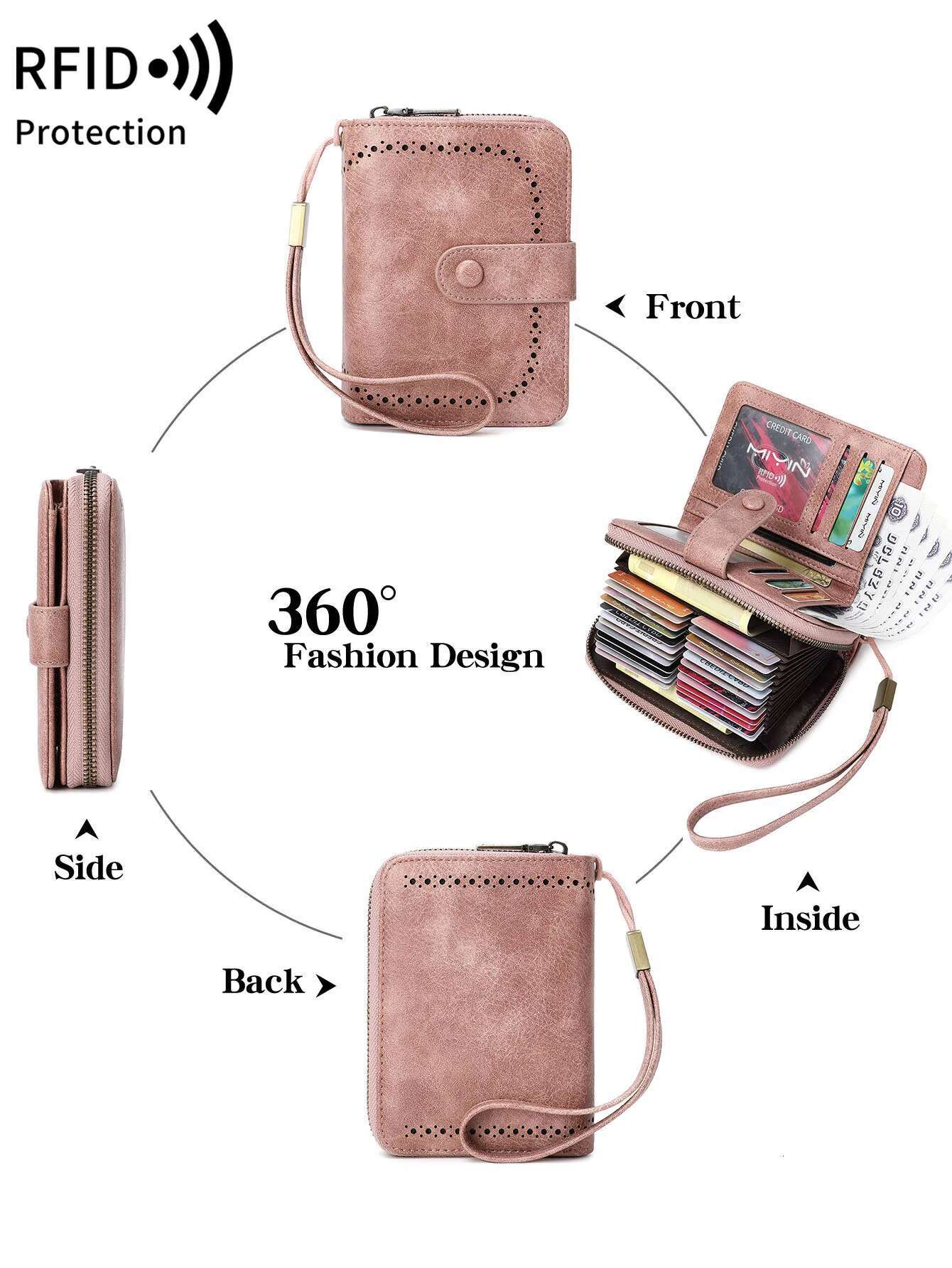 MIYIN Retro Large Capacity RFID Shielded Women's Short Slot Organ Credit Card Bag Multi Functional Zero Wallet