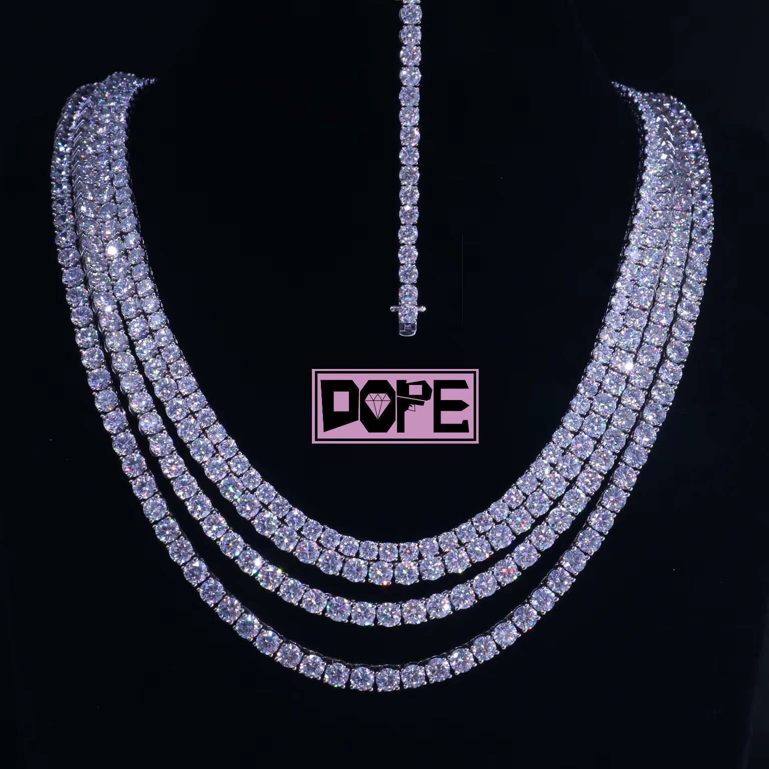 White Gold Plated VVS Iced Out Hiphop Sparkling 3/4/5mm Necklace 925 Silver Dazzling Moissanite Tennis Chain