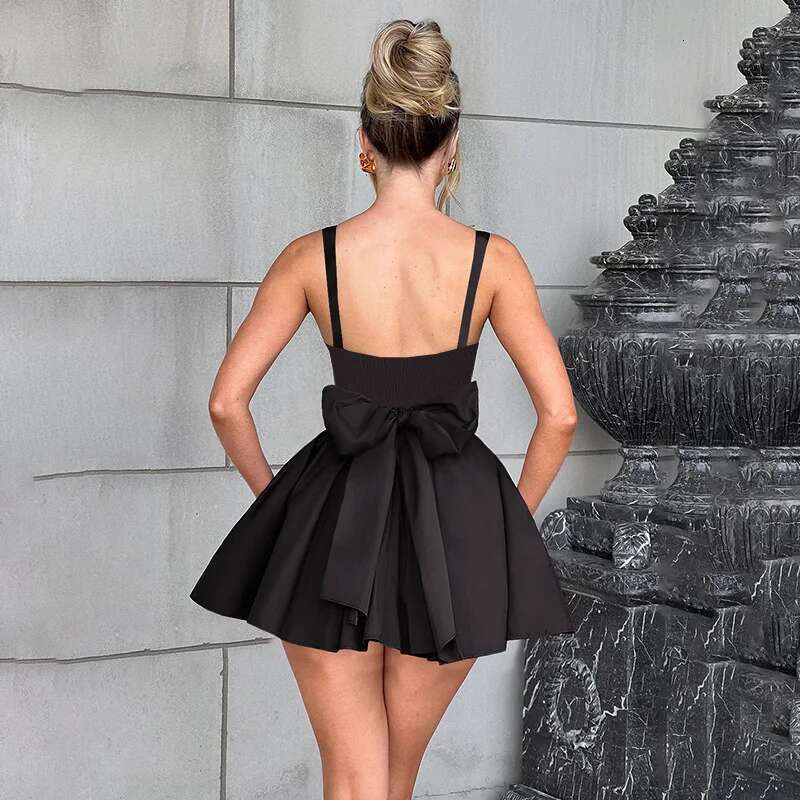Dongdumaoyi Townlike Lace Bow Waist Wrap A Line Dress Women Spaghetti Strap Mini Spring Summer Nightclub Sexy Party Dresses