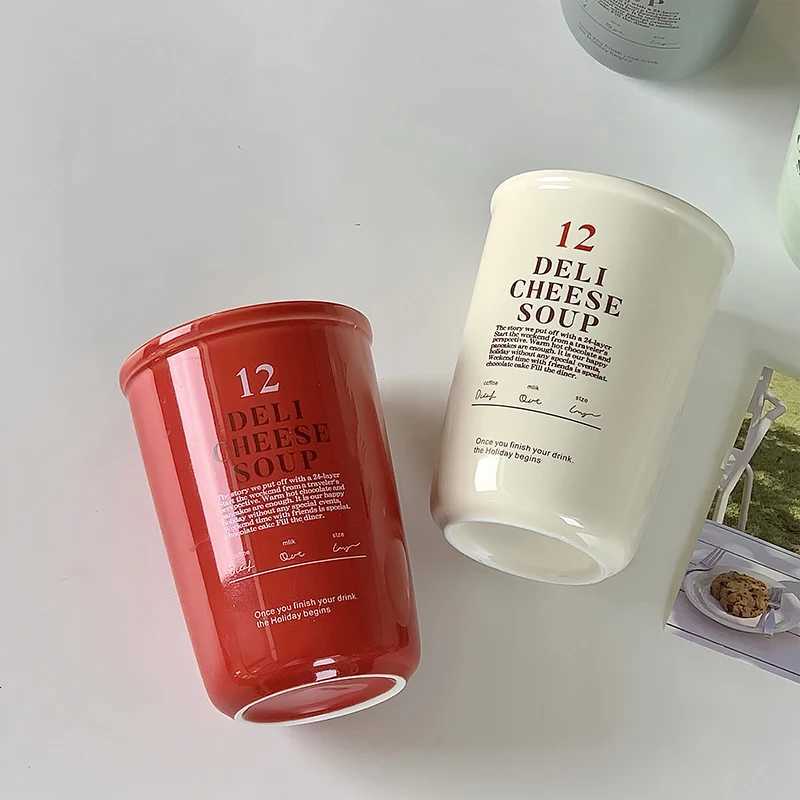 400ml Korean Style Ceramic Water Cup Ins Style Letter Juice Drinkware Exquisite Round Hand-held Mug Household Casual Coffee Cups Y251125