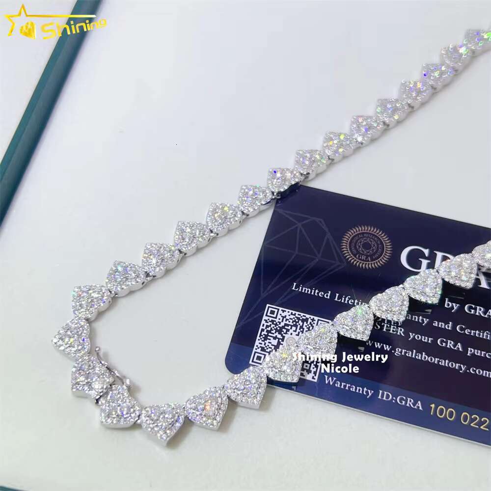 Wholesale Price Sterling Silver 925 Iced Out Vvs Moissanite Fine Hip Hop Jewelry Heart Cuban Link Chain Bracelet for Women