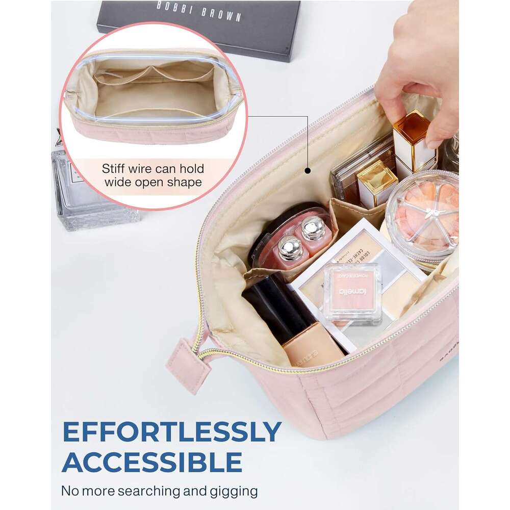 BAGSMART Bag Toiletry Bag, Puffy Padded Make Up Bags for Women Makeup Organizer Case, Wide-open Pouch Purse Travel Essentials Toiletries Accessories B