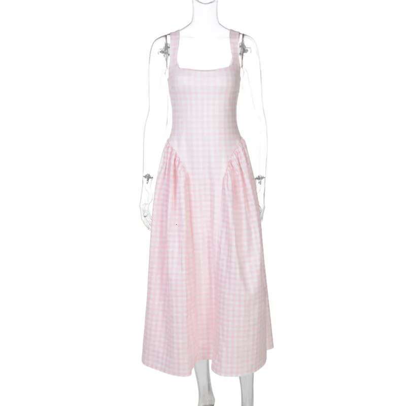 Dongdumaoyi Townlike Plaid Print Midi Long A Line Dress Women Spaghetti Strap Spring Summer Backless Nightclub Sexy Party Dresses