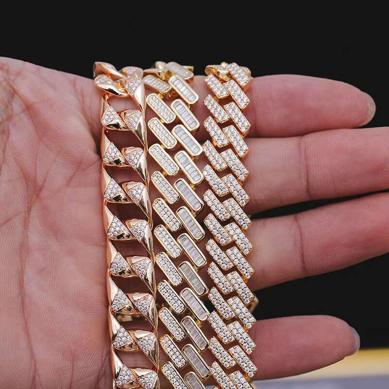 Custom Gold Cuban Link Chain Lab Grown Diamond Ice Out Moissanite Gold Plated Necklace Hip Hop Party Jewelry
