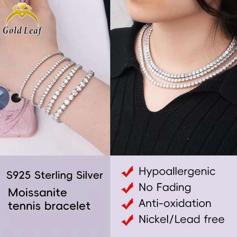 Jewelry 925 Sterling Silver Necklace Wholesale Men Iced Out 3-5mm D Color Diamond Link Chain Moissanite Tennis Necklace