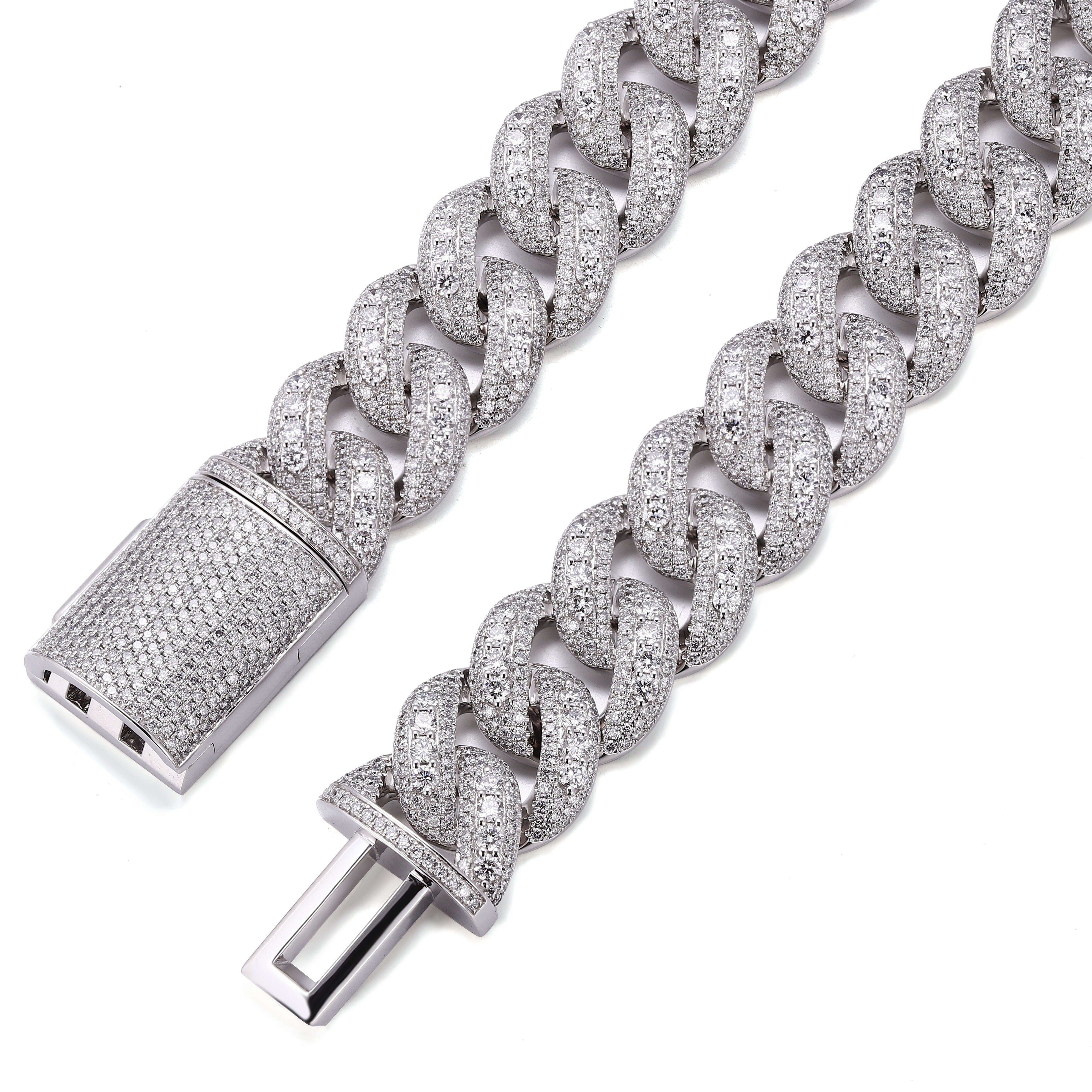 Miami Cuban Link18mm10k White Gold Manufactured Diamonds Party bar Performance Men Gift Birthday Anniversary Jewelry Necklace