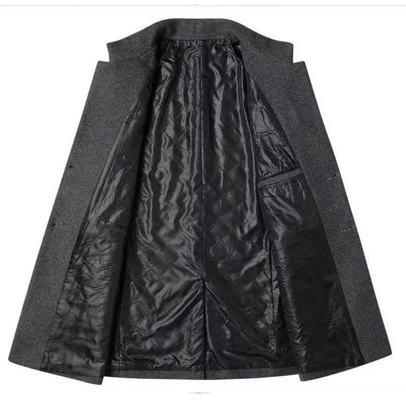 Autumn and winter mens woolen overcoat mid-length trench coat with cotton and thick mens jacket middle-aged overcoatT251125