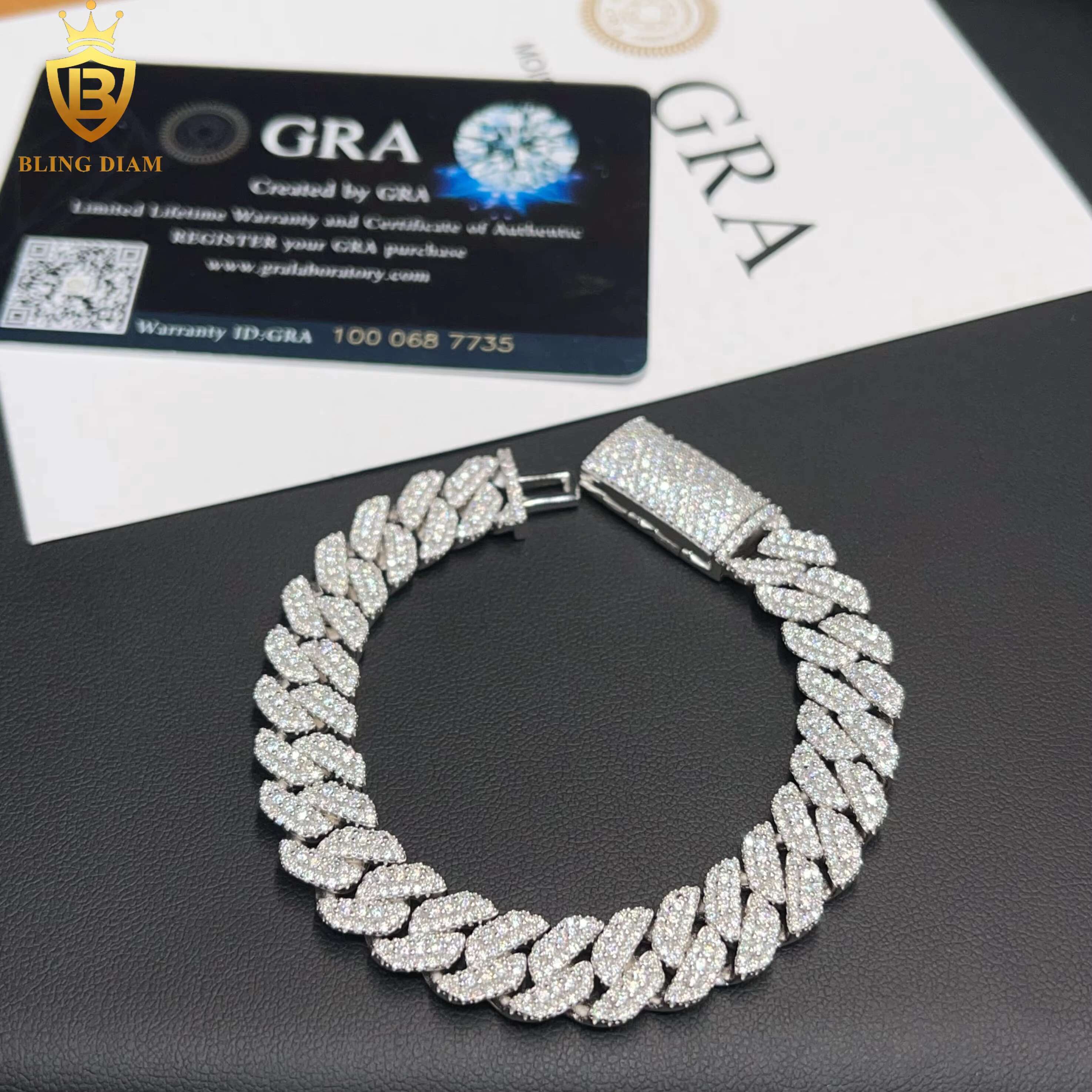 10mm Hip Hop Wholesale Jewelry 925 Sterling Silver Iced Out Moissanite Bracelet Cuban Link Chain Pass Diamond Tester