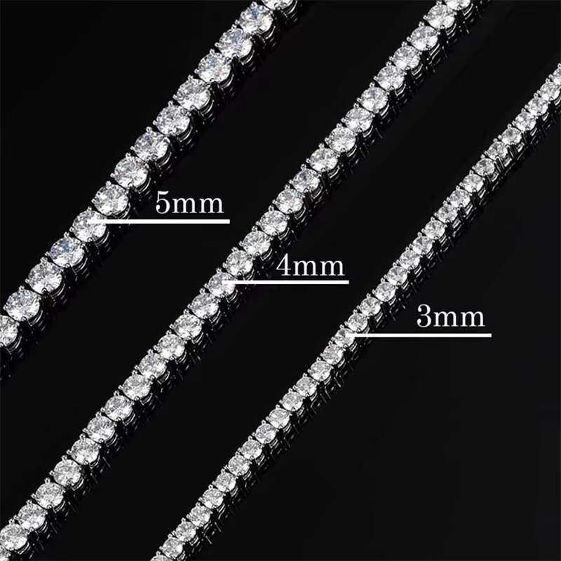Exquisite VVS D Moissanite Tennis Chain Hip Hop 925 Silver 3mm 4mm 5mm Tennis Bracelet Necklace Fashion Gold and White Jewelry