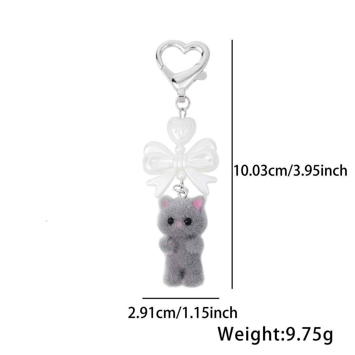 Cute Cartoon Flocking Cat Keychain Y2K Heart Bow Shaped Key Ring For Women Girls Handbag Backpack Pendant Decoration GiftXJ251125